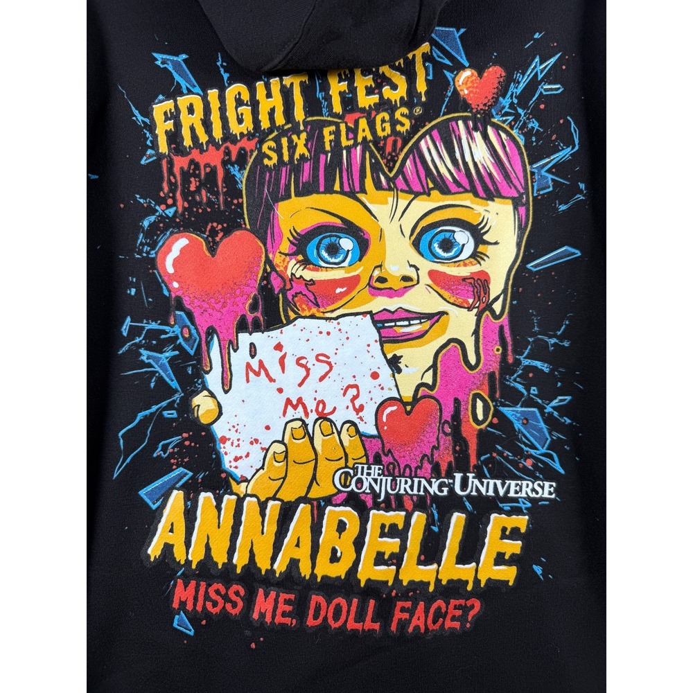 NEW Six Flags Fright Fest The Conjuring Universe Annabelle hoodie Mens Large